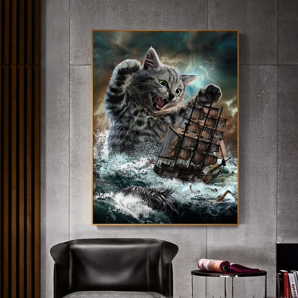 Monster Titan Cat Kraken Dipinti Su Tela Sul Muro Poster E Stampe Animali Immagini Di Arte Della Parete Per La Decorazione Della Stanza Con Cappuccio