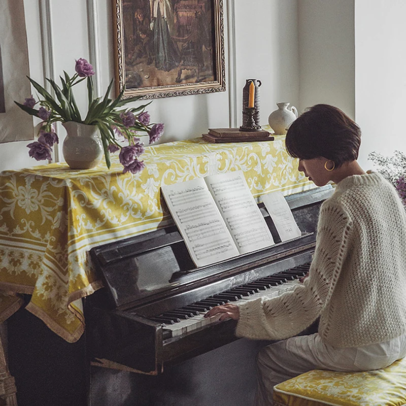 Retro Pearl Piano Cover Retro European Luxury Dust-proof Half Cover Electric Piano Cloth Stool Full