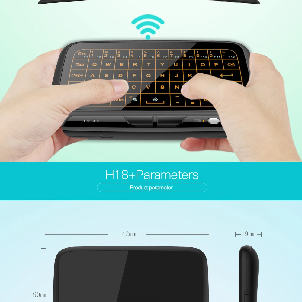 Новая H18+ мини беспроводная виртуальная клавиатура Full 2,4 ГГц QWERTY клавиатура сенсорная панель с функцией подсветки для Smart tv PS3 tv Box PC