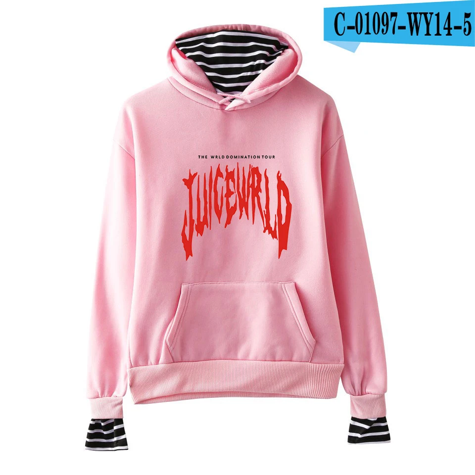 Juice Wrld Толстовка с длинным рукавом Harajuku в полоску Juce Wrld Толстовка Kpop Fake two Hoodies Толстовка для мужчин/женщин Весна хип-хоп R.I.P - Цвет: pink