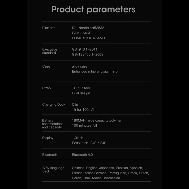 

L10 1.3 Inch IPS 8 Sports Mode IP68 Multi-Language Display HR Blood Pressure Fitness Smart Watch