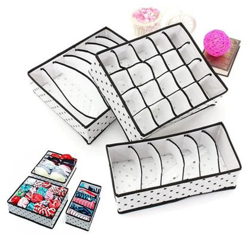 

3pcs Foldable Clothing Storage Boxes Bra Underwear Closet Organizer Box Drawer Divider