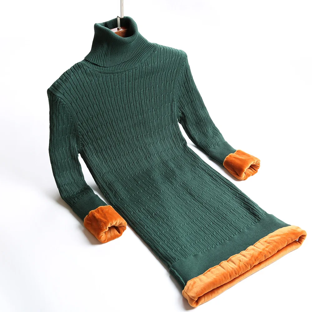 

HLBCBG Turtleneck Warm Women Sweater Dress MINI Slim Autumn Winter Warm Pullover Dresses Thick Knitted Rib Female dresses