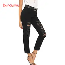 Женские брюки с высокой талией, брюки-карандаш с дырками, весенне-летние эластичные джинсовые женские черные джинсы, стиль