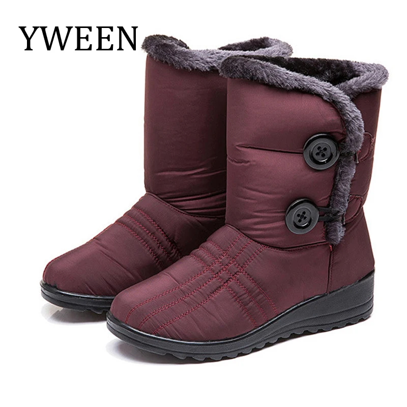 

YWEEN Winter Women Boots Mid-Calf Boots High Bota Waterproof Ladies Snow Winter Shoes Woman Plush Insole Botas Mujer Invierno