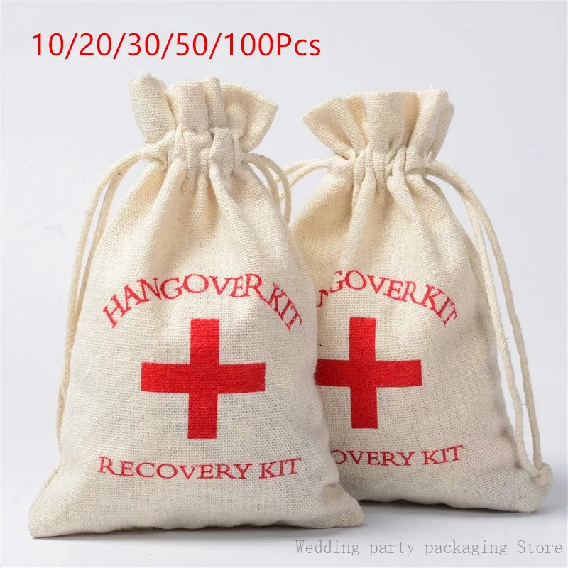 20pcs Bride Shower Hangover kit Hen Party Muslin Cotton Storage Bags 