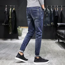 Мужские джинсы, Осенние трендовые брюки, молодежная мода, корейский стиль, облегающие брюки, повседневные джинсы, мужские брюки
