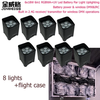 

Free Shipping Battery APP Mobile WIFI LED Par Light 6X18W 6in1 RGBAW UV Stage UPLIGHT With 8in1 Charging Flight Case For Wedding