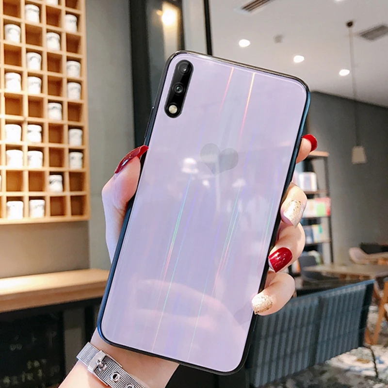 Чехол из закаленного стекла с градиентом и блестками для Huawe P20 P30 Nova3 Honor 8X 9 Mate 10 10i