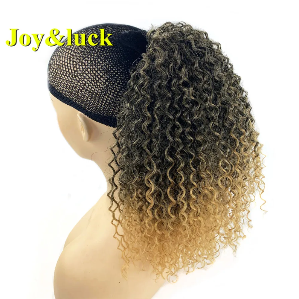 

Joy&Luck Kinky Curly Ombre Drawstring Ponytail Synthetic Beautiful 14 Inches Clip In Hair Ponytail For Women Daily Use