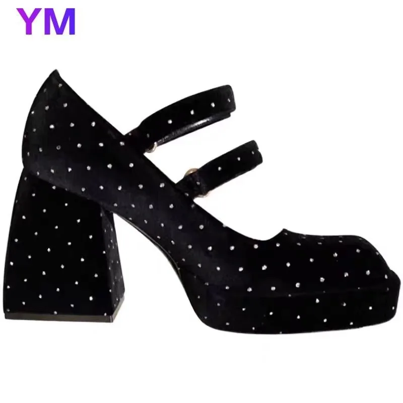 Zapatos De suela gruesa para Mujer, Plataforma De tacón grueso con punta cuadrada y correa De hebilla, estilo Retro, francés, 2021