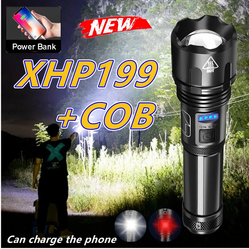 2021 Прямая поставка xhp199 Cob самый мощный фонарик usb Масштабирование красный