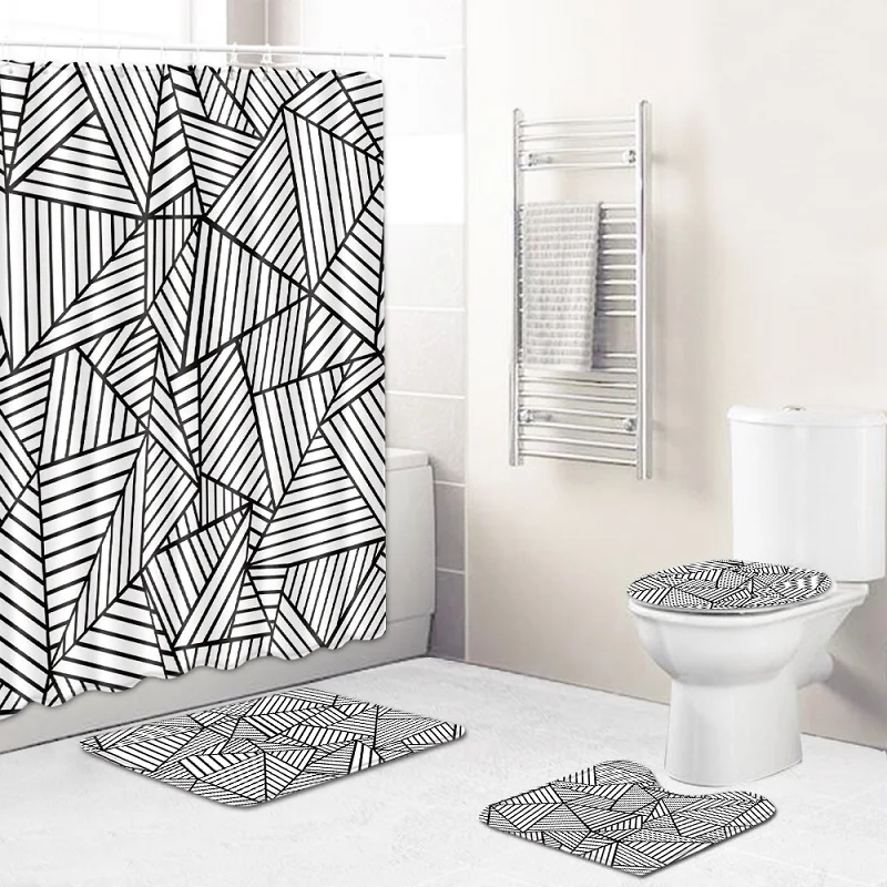 АБСТРАКТНЫЕ ПОЛОСЫ геометрические занавески для ванной комнаты водонепроницаемый 4 шт. пьедестал Ковер Крышка для ванной коврик для туалета Набор ковриков для ванной