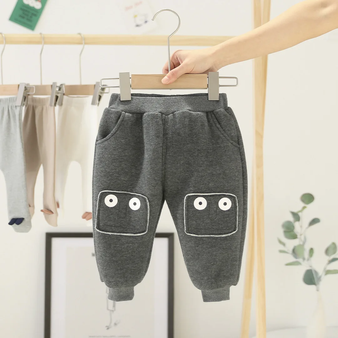 Dark Gray Г. Детские плюшевые и утепленные повседневные штаны с героями мультфильмов для мальчиков и девочек - Цвет: Dark Gray