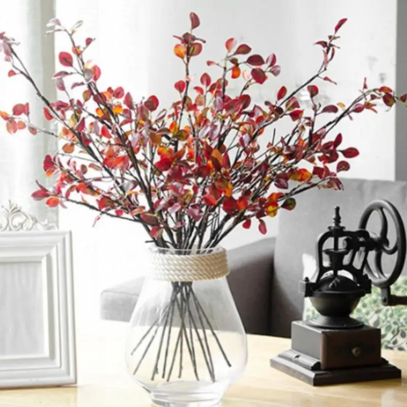

Artificial Plastic Tree Branches with red silk leaves for autumn home Christmas decoration fake flowers plants leaf floristics