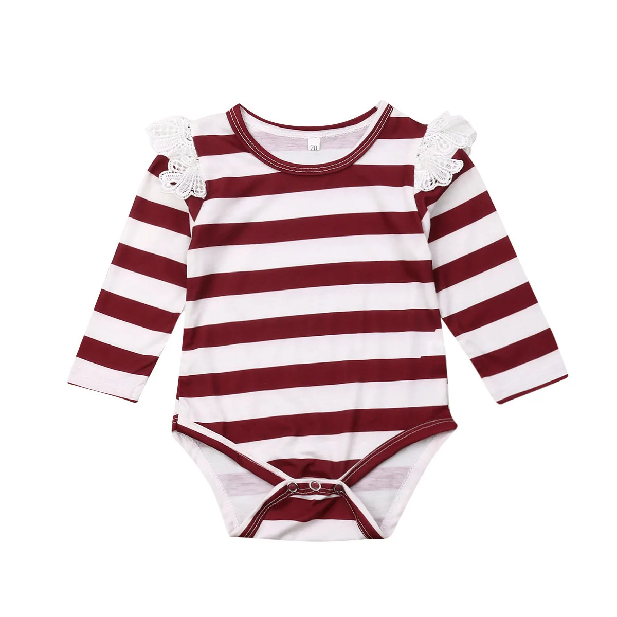 Emmababy хлопковый комбинезон в полоску с длинными рукавами и кружевом для новорожденных и маленьких девочек - Цвет: Красный