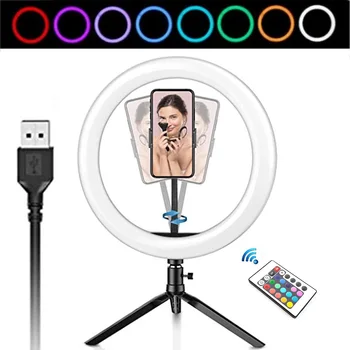 

26CM Photography LED Selfie Ring Light Dimmable Camera Phone Ring Lamp 10inch With Table Tripod Makeup Video Live Studio