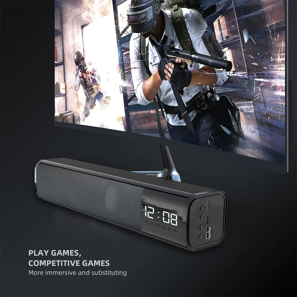 

30# Bluetooth 5.0 Speaker Long Strip Double Horn 3D Surround Bass Speaker Subwoofer For PC TV usb PC Sound bar desktop projector