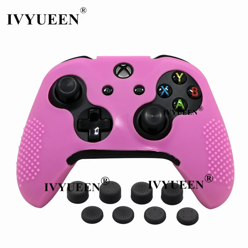 IVYUEEN силиконовой кожи для Xbox One X S контроллер Противоскользящий защитный чехол и 8 шт. аналоговые ручки Захваты дополнительная высота колпачки для большого пальца - Цвет: Розовый