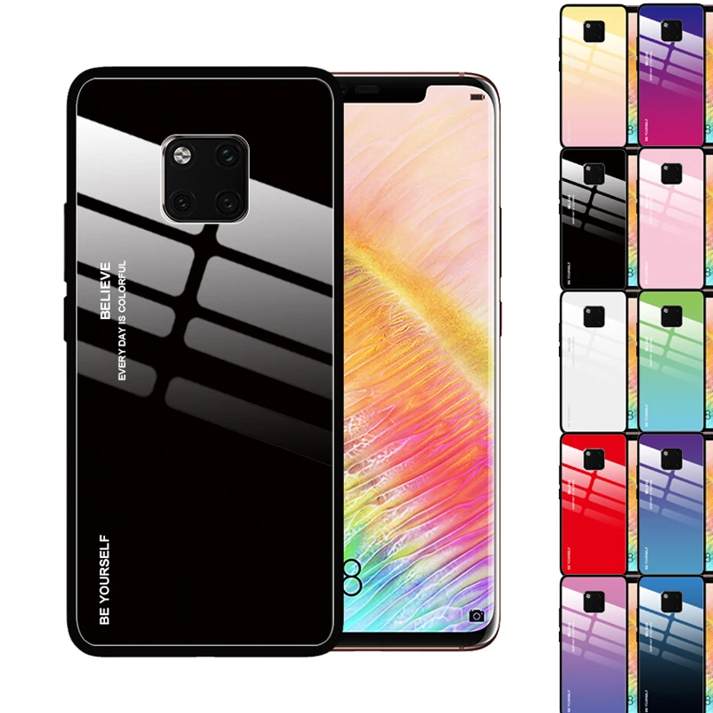 

for Huawei Mate 20 Lite Pro 10 20X Tempered Glass Case Crystal Gradient Color Black Red Pink White Cover