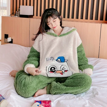 

2020 Winter Women Pajamas Sets Sleepwear Long Sleeves Warm Pajama Soft Sleep Suits Pyjamas Cute Animal Female Homewear