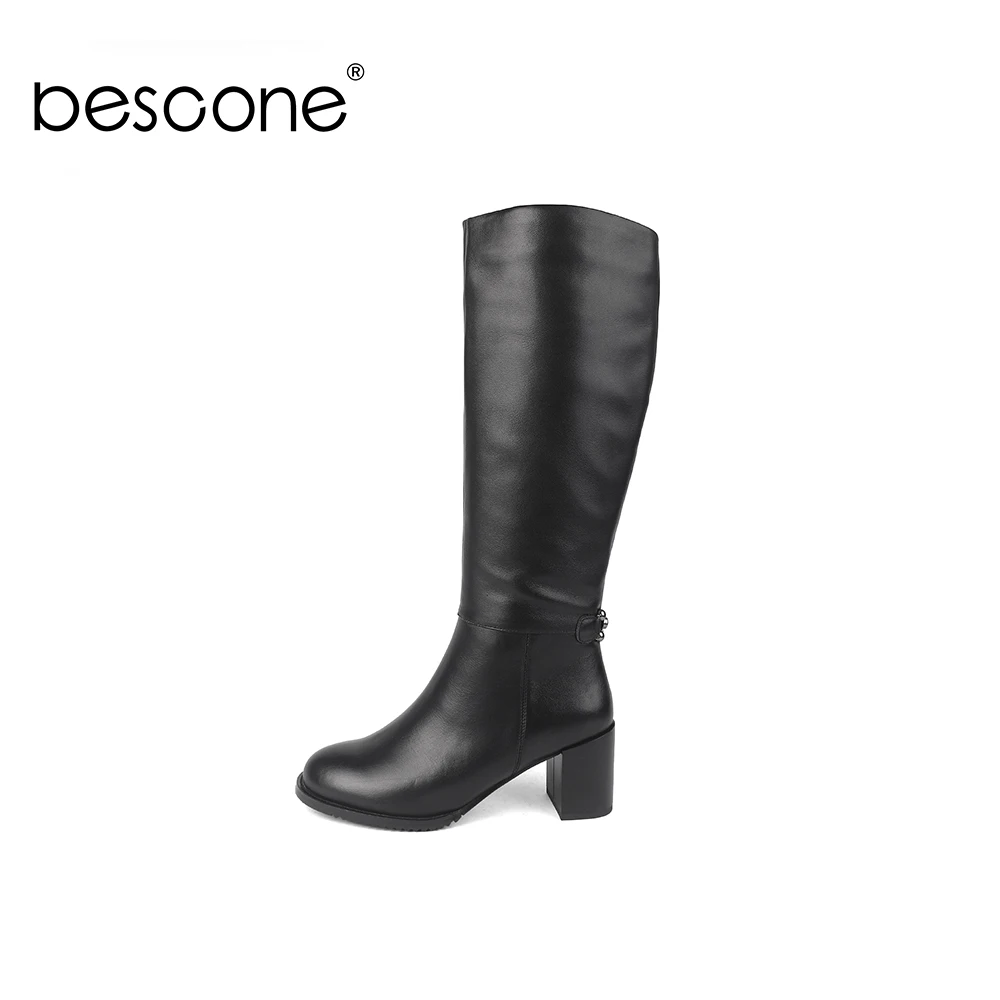 BESCONE/женские ботинки из натуральной кожи; зимние теплые шерстяные ботинки ручной работы с круглым носком; однотонные женские ботинки на высоком каблуке 7 см на молнии; BC205