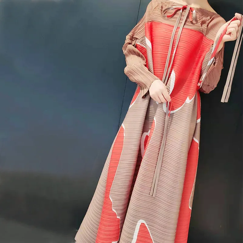 Новые плиссированные платья MIYAKE женские свободные тонкие платья плиссированное платье - Цвет: red brown