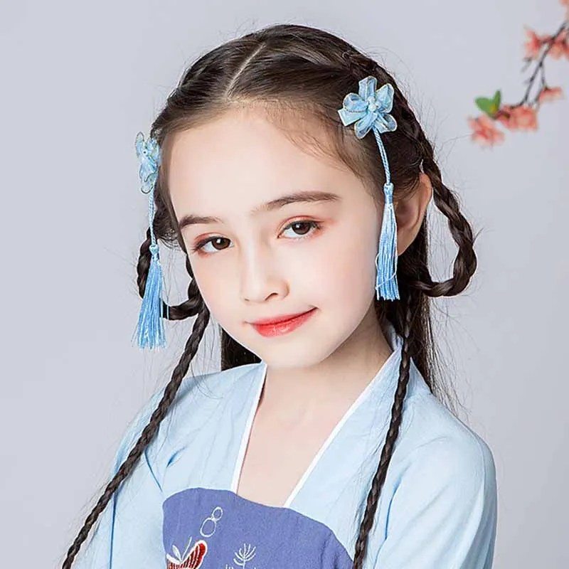 Children's hanfu step shake tassel super fairy hairpin hair accessories Chinese style costume flower girl retro jewelry
