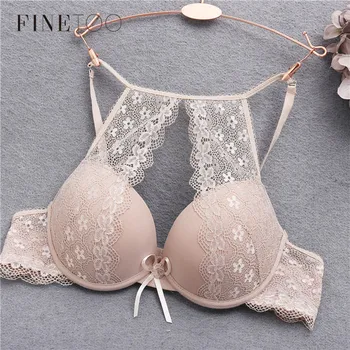 

FINETOO Hollow Sexy Bras For Women B C Cup Lace Bra Fashion Push Up Bra Floral Underwear Lace Unlined Brassiere Female Lingerie