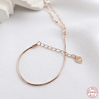 

Aide 925 Sterling Silver Minimalist Rose Gold Color Adjustable Link Chain Charming Bracelet Wedding Engagement Gift Fine Jewelry