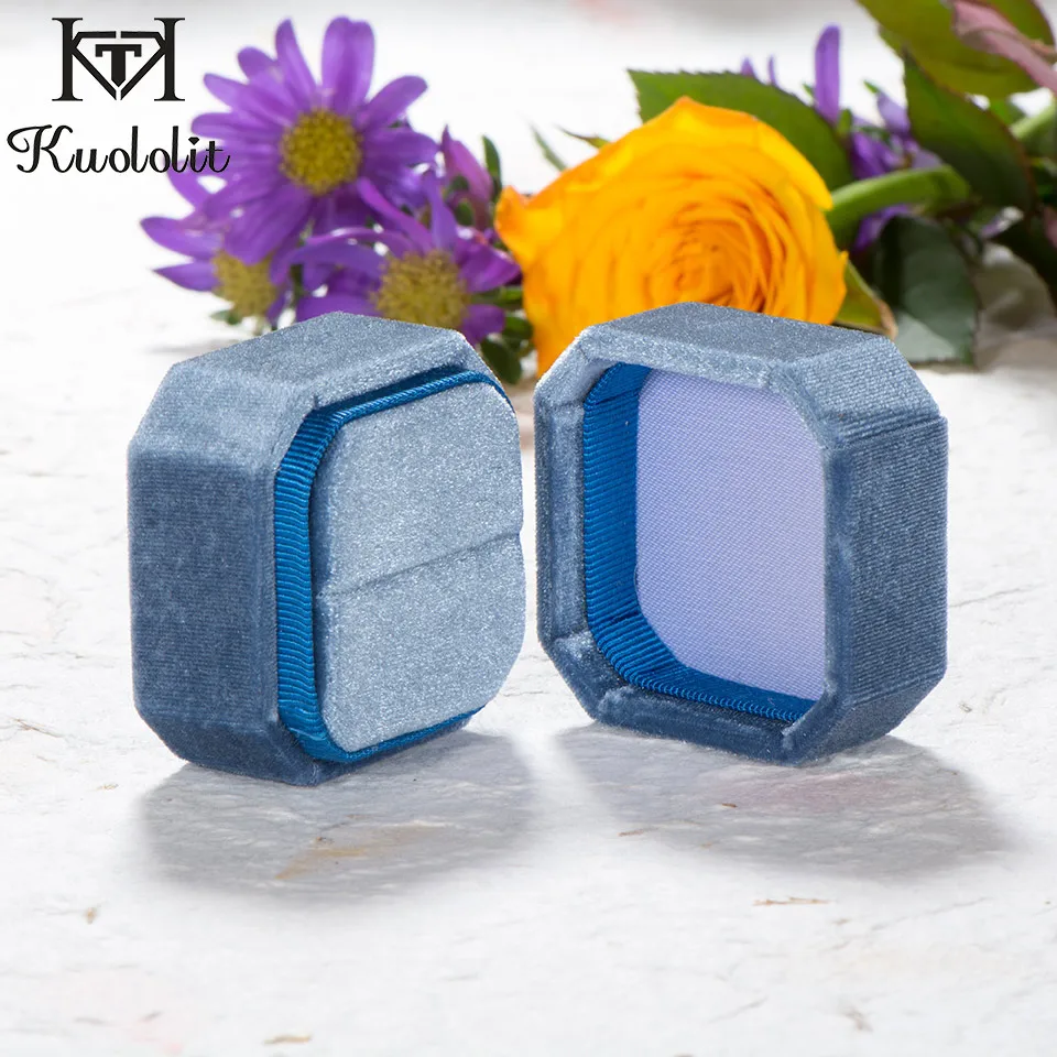 

Kuololit Engagement Handmade Velvet Box Wedding Personal Ring Earrings Box for Women Pink Blue Jewelry Display Packing Wholesale
