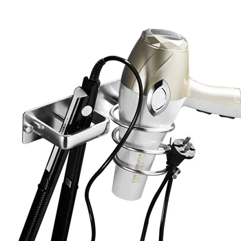 

Aluminum Wall Mounted Hair Dryer Rack Organizer Hairdryer Straightener Holder Set Bathroom Shelf For Washroom Organizer