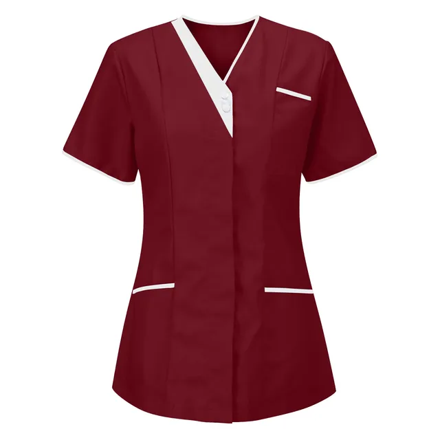 Healthcare Nurse Tunic Women Solid Pocket Scrub Tops Short Sleeve Blouse Beauty Salon Overalls Medical Dental VET Carer Uniforms RD