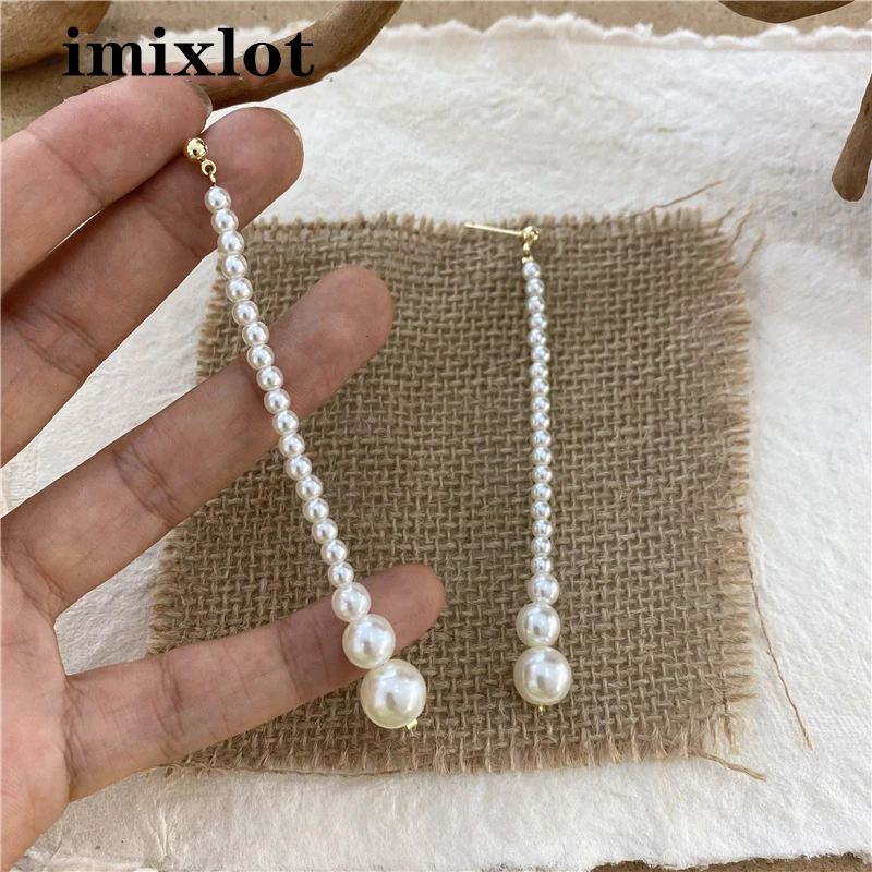 Retro Korean white pearl unique earring long drop earrings for woman fashion 2000s aesthetic accessorie jewelry