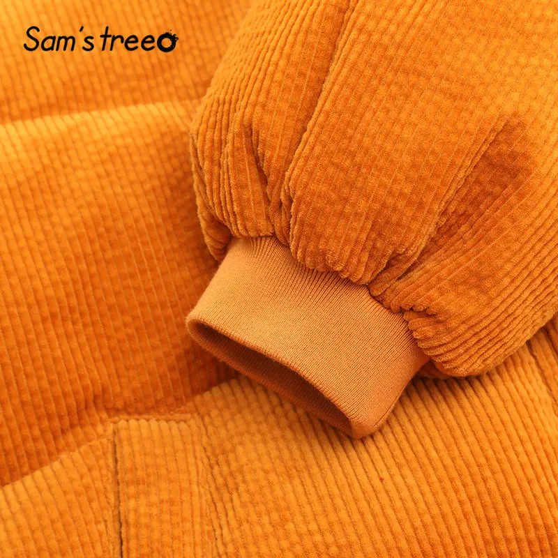 SAM'S TREE/оранжевые однотонные вельветовые прямые толстовки с капюшоном, теплый пуховик для женщин, зимняя женская верхняя одежда с меховым воротником