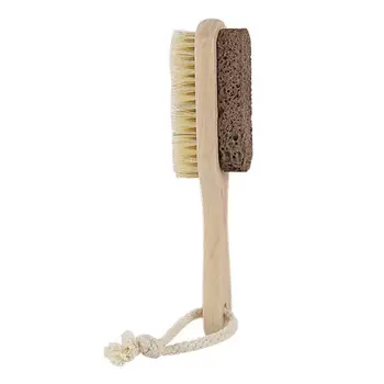 

2 In 1 Lava Stone Bristle Foot Brush Combo Wooden Handle Exfoliator Pedicure Calluses Remover Smooth Dry Skin Scrubber Massager