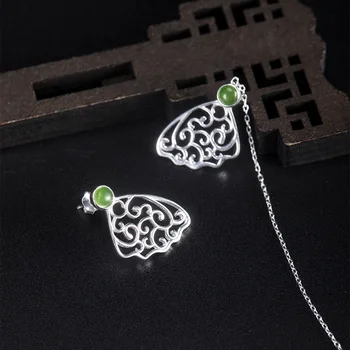 

MIQIAO 925 Silver Butterfly Earrings With Stones Jasper Female 2020 New Vintage Long Chain On The Ears Women Jewelry Classical