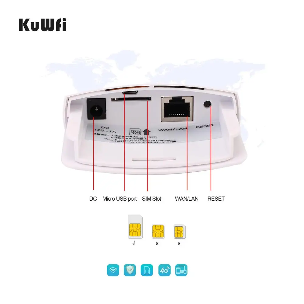 KuWFi Водонепроницаемый Открытый 4G CPE Маршрутизатор 150 Мбит / с CAT4 LTE Маршрутизаторы