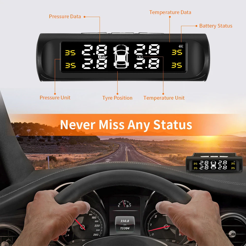 Умная Автомобильная TPMS система контроля давления в шинах Солнечная энергия