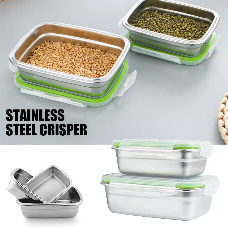 

SOLEDI 4 Size Visible Fresh-Keeping Crisper Storage Bento Dinner Pail Portable Lunch Box Picnic School 304 Stainless Steel