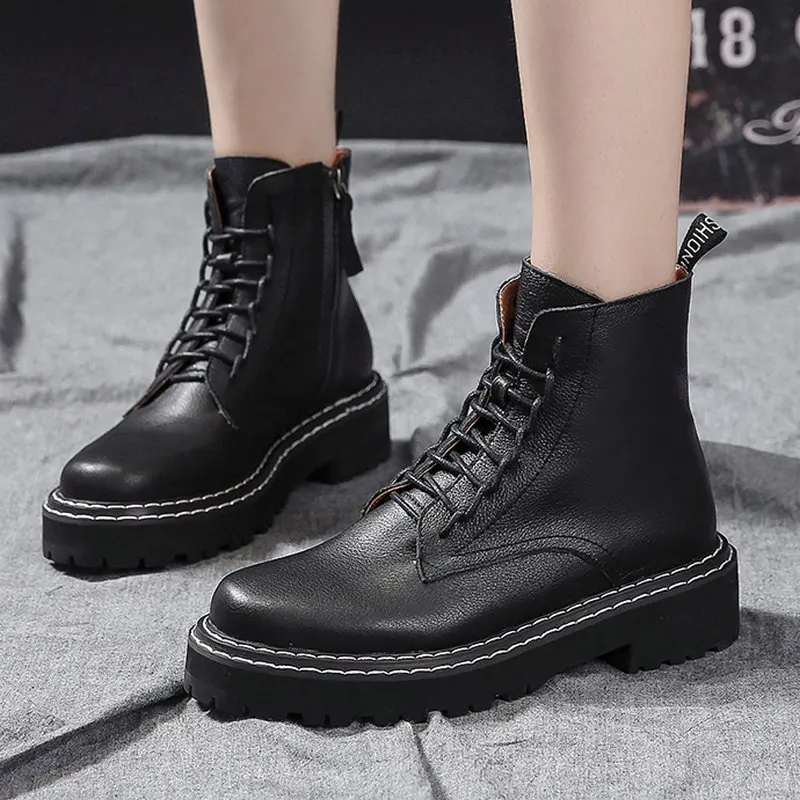 

Size 35-40 2019 New Retro Spring/Autumn Female Ankle Boots Women's Med Heels Cross-Tied Booties Woman Daily Dress Rain Shoes