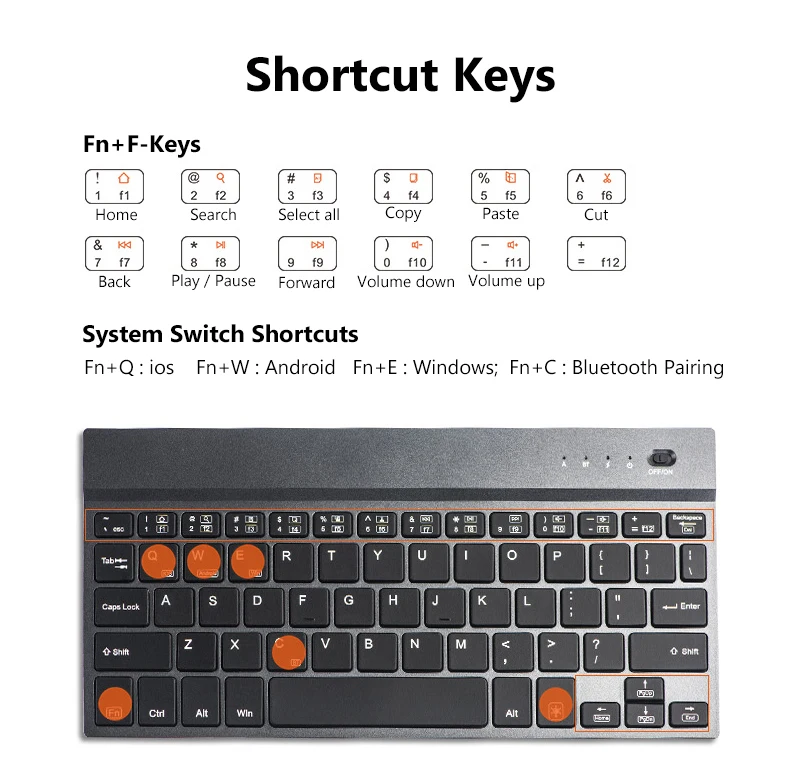AVATTO 4mm Super Slim Aluminum Alloy 7 Color Backlit Mini Bluetooth Tablet Keyboard For Android, Mac iOS, Windows Tablet Phone
