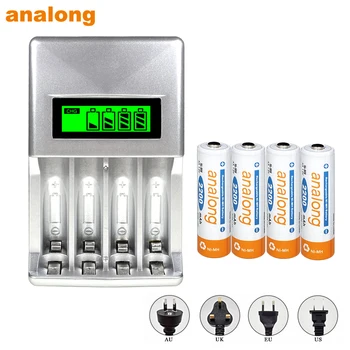 

charger for aa 4 slots charger with LCD display + 4pcs aa battery 2200mah nimh battery aa rechargeable battery