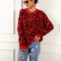Женские леопардовые свитера с принтами осенне-зимние шерстяные трикотажные Вязаные Рубашки 2020 женские пуловеры Топы с длинными рукавами