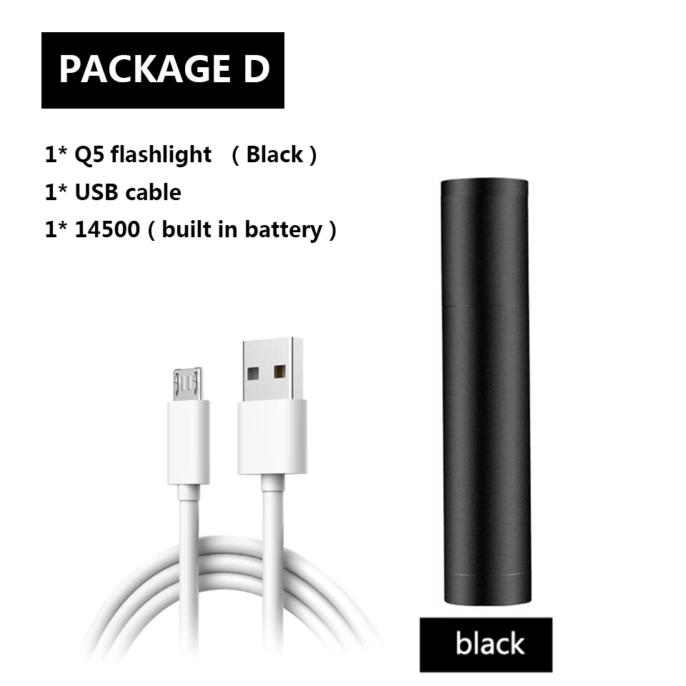 Package D 8000 Люмен XM-L T6 внешний аккумулятор светодиодный фонарь 3 режима переключатель зум-объектив Встроенный перезаряжаемый аккумулятор для кемпинга - Испускаемый цвет: Package D