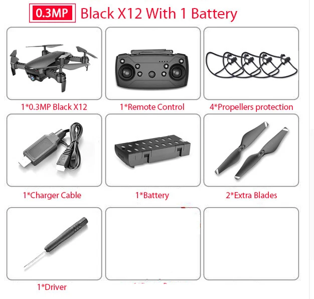 0.3MP 1B box X12S WiFi FPV RC Дрон с 0.3MP/1080 P/4 K HD Двойная камера оптический поток RC Квадрокоптер для игрушек Детский Дрон vs SG106 Visuo xs816 - Цвет: 0.3MP 1B box