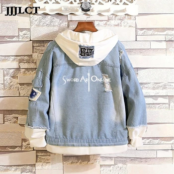 

SAO Alfheim Online ALO Cosplay Hoodies Costume Men Women Denim Coat Fake Two Pieces Sweatshirt Casual Full Print Regular