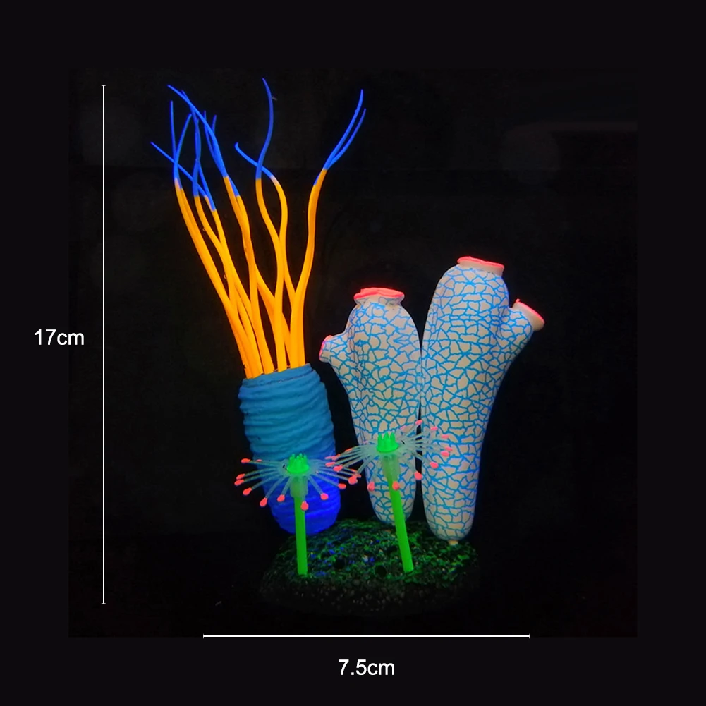 Aquarium Fish Tank Artificial Soft Sea Anemone Squirt Silicone Fluorescent Family Ornamental Fish Tank Decor