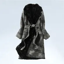 Женское пальто из натурального меха, элегантное шерстяное меховое пальто для женщин OL, стильное теплое толстое шерстяное пальто, верхняя одежда