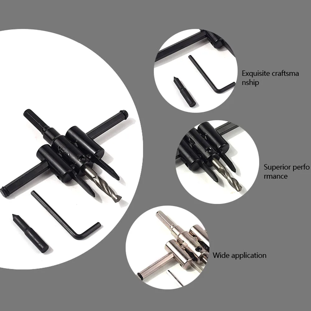 DIY Saw Drill Set Drywall Reusable Adjustable Round Hole Circle Accessories Bit Tool Wood Metal Heavy Duty Cutting